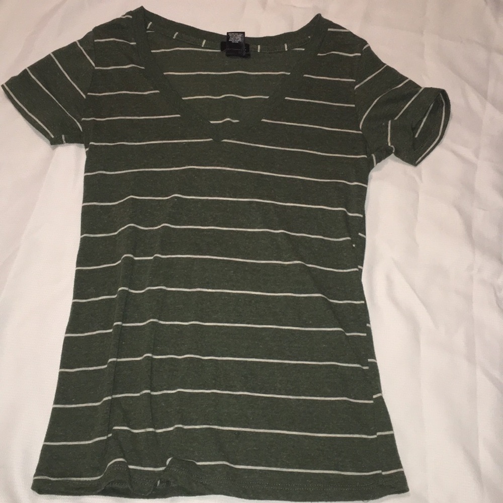 Dark green striped V neck